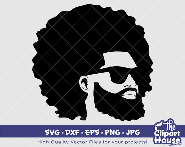 Black Man Afro Silhouette | Digital SVG - DXF - EPS - png - Jpg | Instant Download | Cricut svg, printable, african american svg, beard