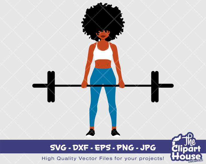 Afro Fitness Deadlift | Digital SVG - DXF - EPS - png - Jpg | Instant Download | afro svg, fitness svg, black woman svg, black dancer svg - The Clipart House