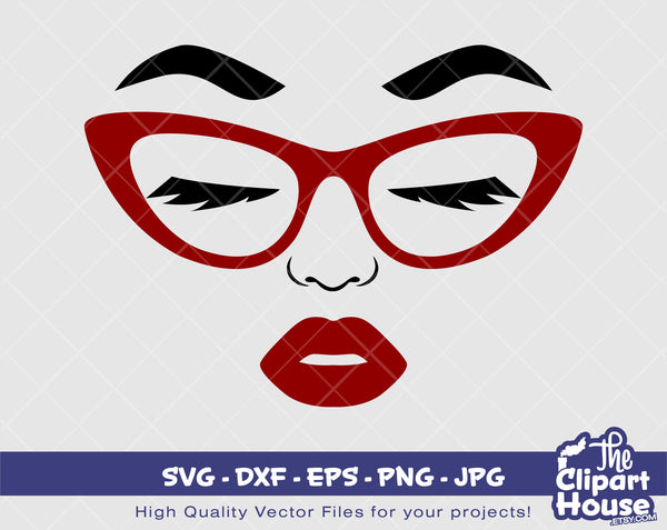 Glasses Face | Digital SVG - DXF - EPS - png - Jpg | Instant Download | smirk svg,african american svg,black woman svg,afro lady svg