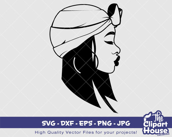 Bandana Woman Silhouette | Digital SVG - DXF - EPS - png - Jpg | Instant Download | Cricut, svg,african american svg,black woman svg,bandana