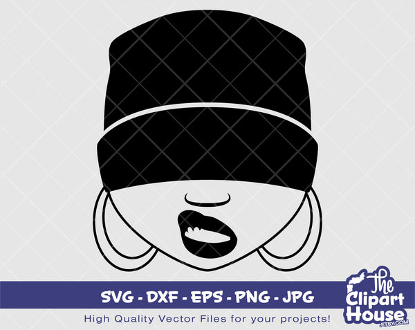 Beanie Hat Smirk | Digital SVG - DXF - EPS - png - Jpg | Instant Download | smirk svg,african american svg,black woman svg,afro lady svg