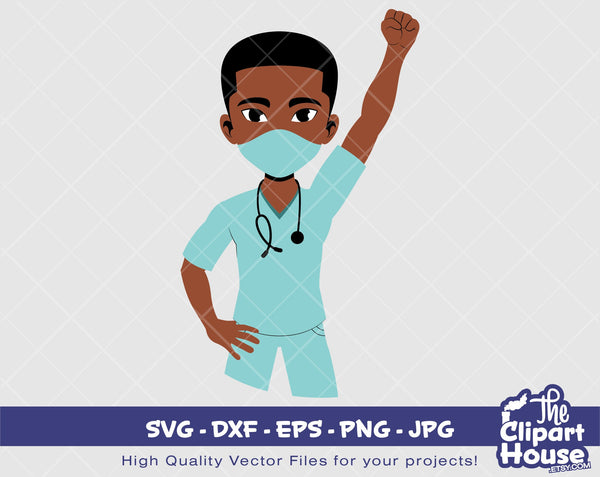 Masked Black Male Nurse 2 | Digital SVG - DXF - EPS - png - Jpg | Instant Download | black nurse,african american, black man svg, doctor svg