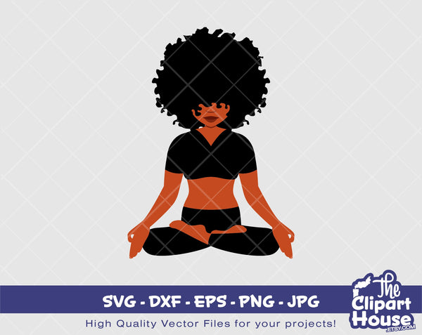 Afro Yoga Pose 13 | Digital SVG - DXF - EPS - png - Jpg | Instant Download | afro svg, yoga pose svg, fitness svg, black woman,black dancer - The Clipart House