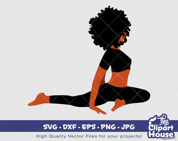 Afro Yoga Pose 25 | Digital SVG - DXF - EPS - png - Jpg | Instant Download | afro svg, yoga pose svg, fitness svg, black woman,black dancer - The Clipart House