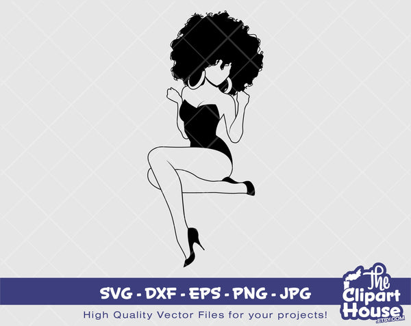 Slim Pin Up Black Woman Silhouette | Digital SVG - DXF - EPS - png - Jpg | Instant Download | Cricut svg, printable,african american svg