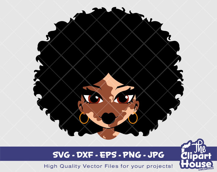 Glamour Vitiligo Woman Face | Digital SVG - DXF - EPS - png - Jpg | Instant Download | Cricut svg,african american svg,black woman,afro lady - The Clipart House