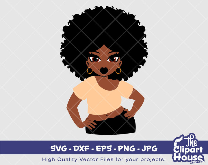 Thick Glamour Woman | Digital SVG - DXF - EPS - png - Jpg | Instant Download | Cricut, svg, african american svg, black woman svg,afro lady - The Clipart House