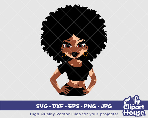 Glamour Vitiligo Woman | Digital SVG - DXF - EPS - png - Jpg | Instant Download | Cricut, svg, african american svg, black woman,afro lady