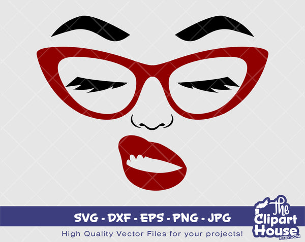 Glasses Face 2 | Digital SVG - DXF - EPS - png - Jpg | Instant Download | smirk svg,african american svg,black woman svg,afro lady svg