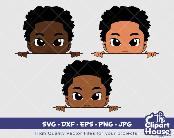 Peekaboo Boy Afro Peeking | Digital SVG - DXF - EPS - png - Jpg | Instant Download | african american svg, black kid svg, afro child svg