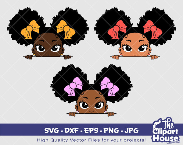 Peekaboo Girl Double Puff Peeking | Digital SVG - DXF - EPS - png - Jpg | Instant Download | african american svg, black kid svg, afro child