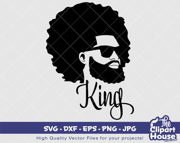 Black Man Afro King Text | Digital SVG - DXF - EPS - png - Jpg | Instant Download | Cricut svg, printable, african american svg, beard