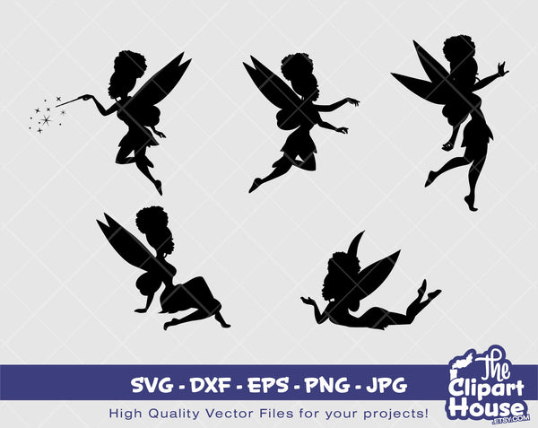 Black Fairy Silhouette 2 | Digital SVG - DXF - EPS - png - Jpg | Instant Download | Cricut, black woman svg, fairy, black angel svg