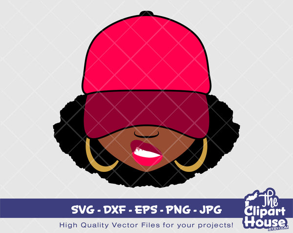 Afro Smirk Cap | Digital SVG - DXF - EPS - png - Jpg | Instant Download | smirk svg,african american svg,black woman,afro lady - The Clipart House