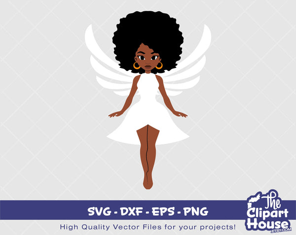 Angelic Black Woman 4 | Digital SVG - EPS - PNG | Instant Download | african american svg, black woman svg, afro,angel, religion