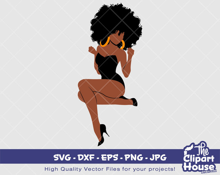 Slim Pin Up Black Woman | Digital SVG - DXF - EPS - png - Jpg | Instant Download | Cricut svg, printable,african american svg,black woman - The Clipart House