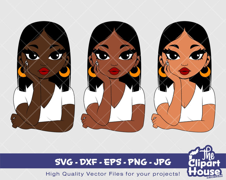 Peekaboo Straight Hair Pose Woman | Digital SVG - DXF - EPS - png - Jpg | Instant Download | african american svg,black woman svg,afro woman - The Clipart House