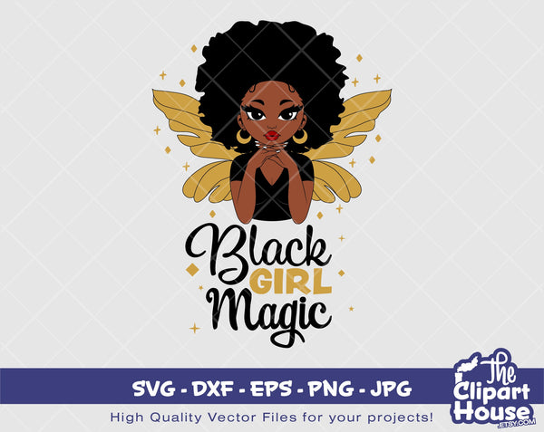 Black Girl Magic Fairy 3 | Digital SVG - DXF - EPS - png - Jpg | Instant Download | Cricut, black woman svg, fairy, black angel svg