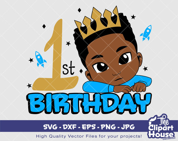 1st Birthday | Digital SVG - DXF - EPS - png - Jpg | Instant Download | african american svg, black kid svg, afro child svg