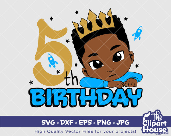 5th Birthday | Digital SVG - DXF - EPS - png - Jpg | Instant Download | african american svg, black kid svg, afro child svg