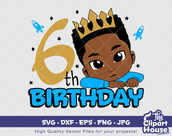 6th Birthday | Digital SVG - DXF - EPS - png - Jpg | Instant Download | african american svg, black kid svg, afro child svg