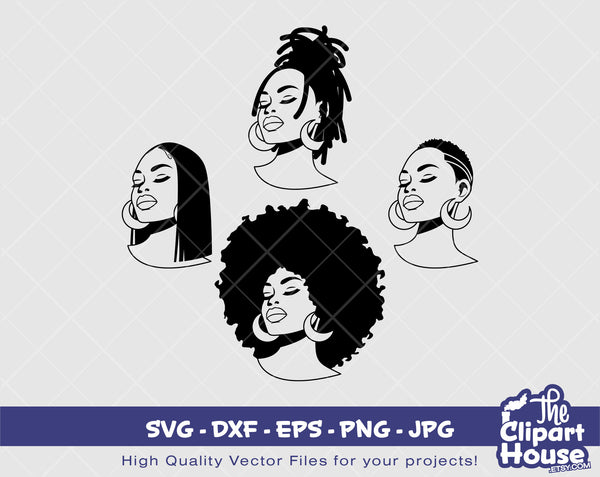 Hair Love Silhouettes | Digital SVG - DXF - EPS - png - Jpg | Instant Download | black girl magic,african american svg, black woman