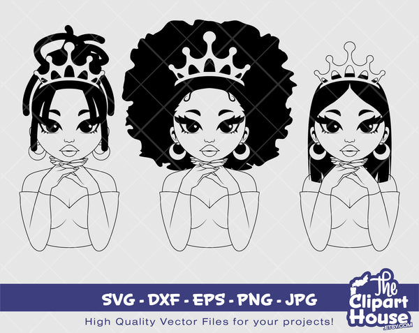 Peekaboo Queen Silhouette | Digital SVG - DXF - EPS - png - Jpg | Instant Download | african american svg, black woman svg, afro woman