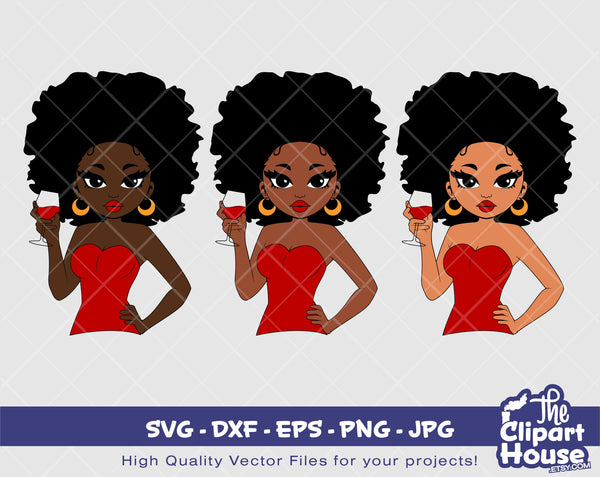 Peekaboo Wine Afro Woman | Digital SVG - DXF - EPS - png - Jpg | Instant Download | african american svg, black woman svg, afro woman - The Clipart House