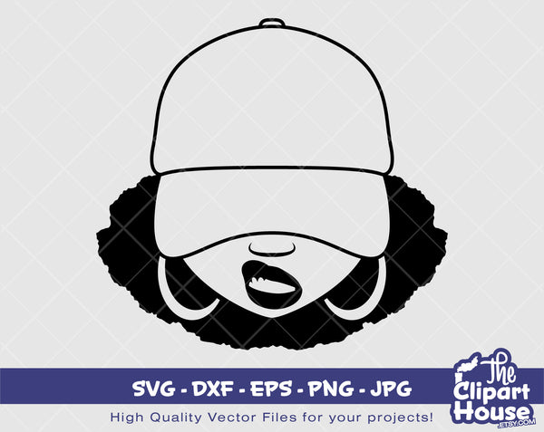 Afro Smirk Cap Silhouette | Digital SVG - DXF - EPS - png - Jpg | Instant Download | smirk svg,african american svg,black woman,afro lady