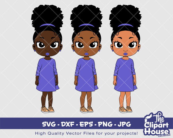 Peekaboo Girl Afro Puff Dress | Digital SVG - DXF - EPS - png - Jpg | Instant Download | african american svg, black kid svg, afro child