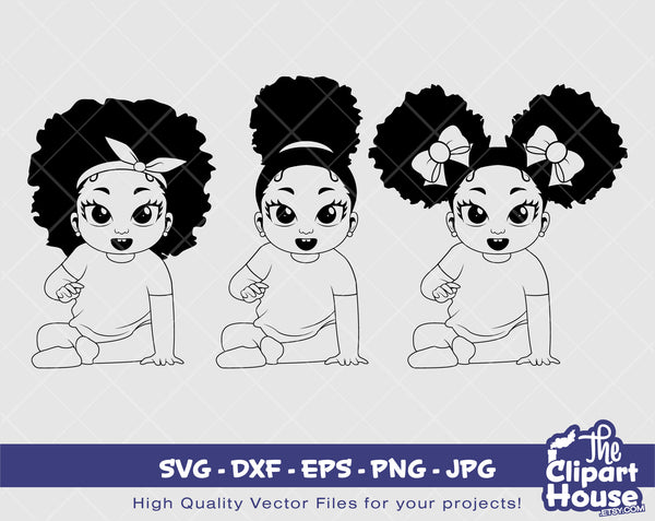 Peekaboo Baby Girl Double Afro Puff | Digital SVG - DXF - EPS - png - Jpg | Instant Download | african american svg,black kid svg,afro child