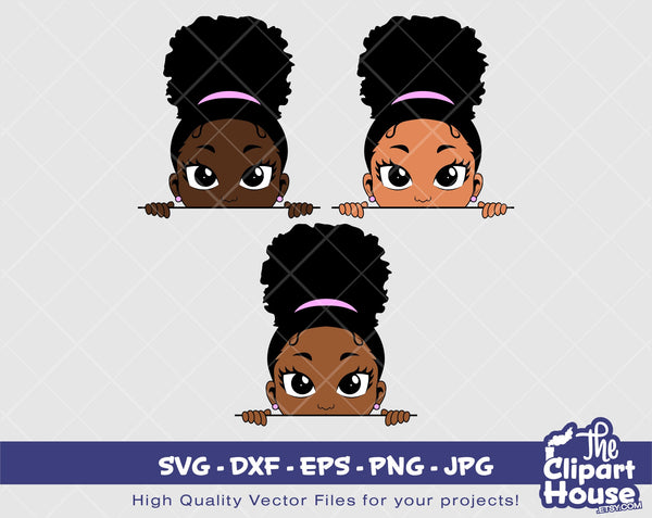 Peekaboo Girl Puff Peeking | Digital SVG - DXF - EPS - png - Jpg | Instant Download | african american svg, black kid svg, afro child