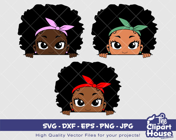 Peekaboo Girl Afro Peeking | Digital SVG - DXF - EPS - png - Jpg | Instant Download | african american svg, black kid svg, afro child