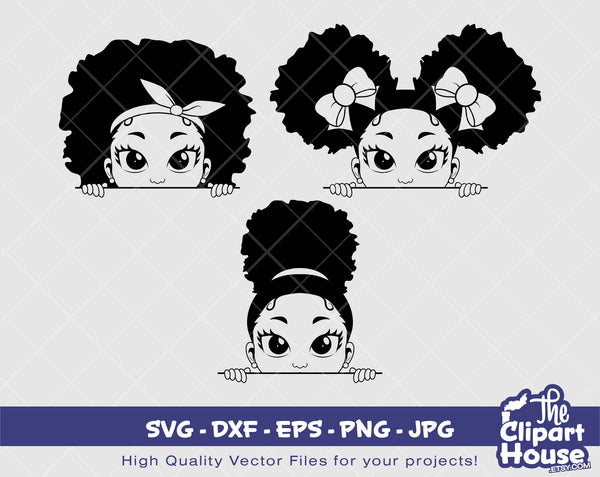 Peekaboo Girl Peeking Silhouette | Digital SVG - DXF - EPS - png - Jpg | Instant Download | african american svg, black kid svg, afro child