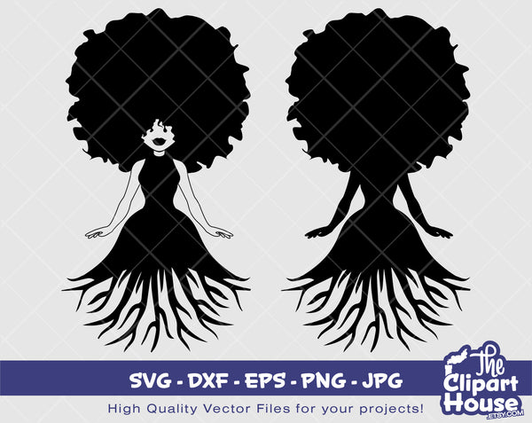 Afro Roots Silhouette | Digital SVG - DXF - EPS - png - Jpg | Instant Download | african american svg, black woman svg, afro woman