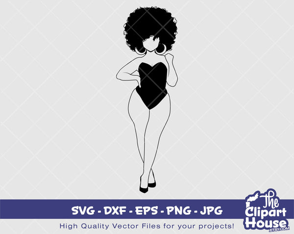 Thick Pin Up Black Woman Silhouette 3 | Digital SVG - DXF - EPS - png - Jpg | Instant Download | Cricut svg, printable,african american svg