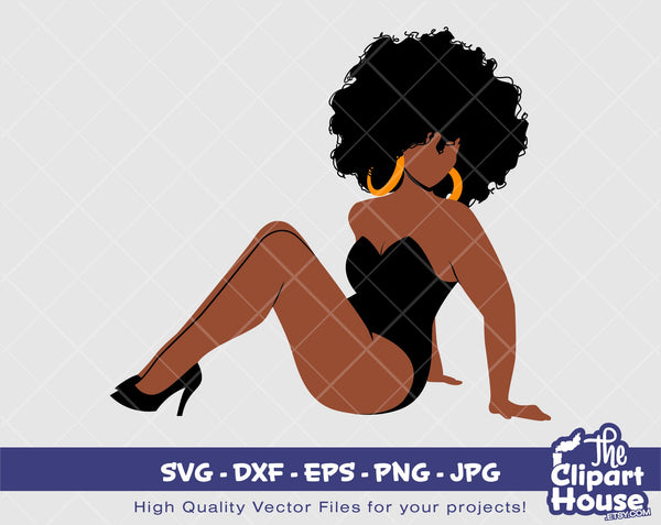 Thick Pin Up Black Woman 4 | Digital SVG - DXF - EPS - png - Jpg | Instant Download | Cricut svg, printable,african american svg,black woman - The Clipart House