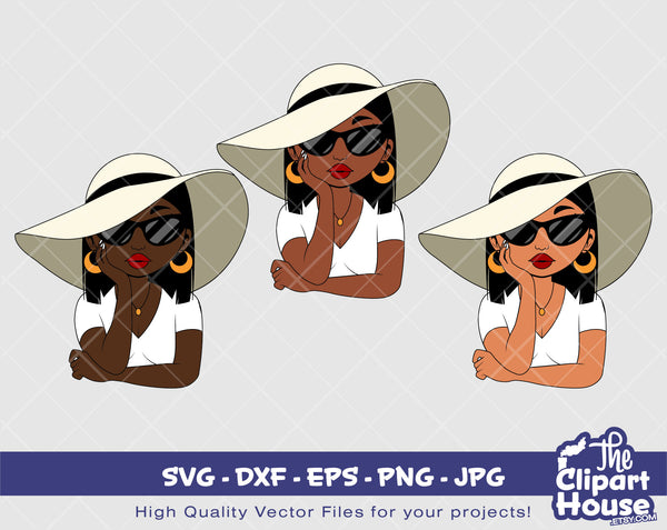 Peekaboo Summer Straight Hair Woman | Digital SVG - DXF - EPS - png - Jpg | Instant Download | african american svg, black woman svg