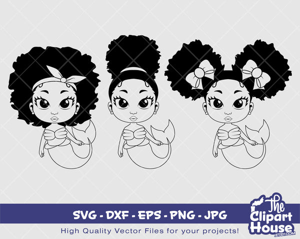 Peekaboo Mermaid Silhouette | Digital SVG - DXF - EPS - png - Jpg | Instant Download | african american svg, black kid svg, afro child