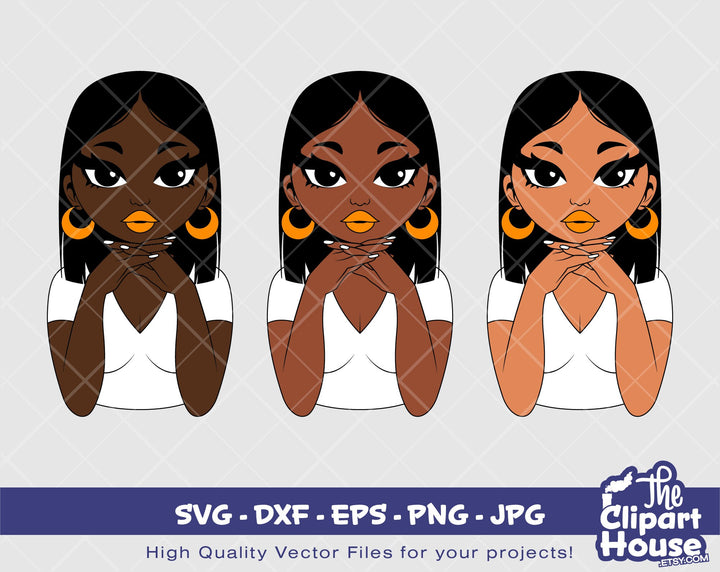 Peekaboo Straight Hair Woman | Digital SVG - DXF - EPS - png - Jpg | Instant Download | african american svg, black woman svg, afro woman - The Clipart House