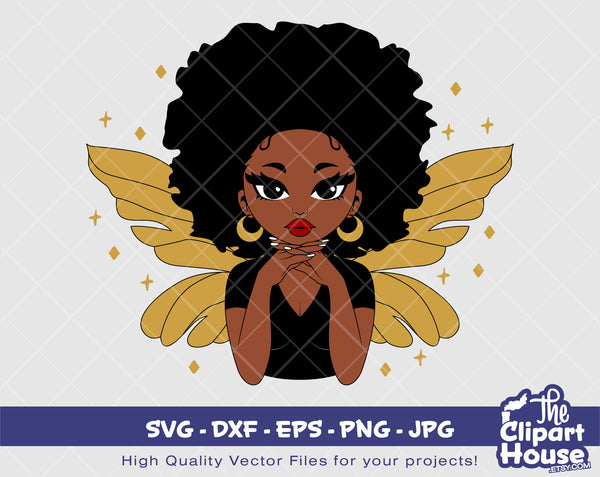 Black Fairy Woman | Digital SVG - DXF - EPS - png - Jpg | Instant Download | Cricut, black woman svg, fairy, black angel svg