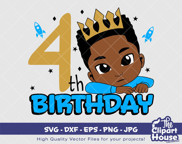 4th Birthday | Digital SVG - DXF - EPS - png - Jpg | Instant Download | african american svg, black kid svg, afro child svg