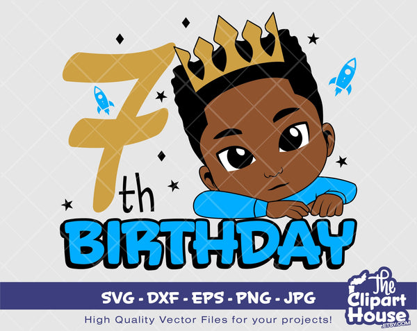 7th Birthday | Digital SVG - DXF - EPS - png - Jpg | Instant Download | african american svg, black kid svg, afro child svg