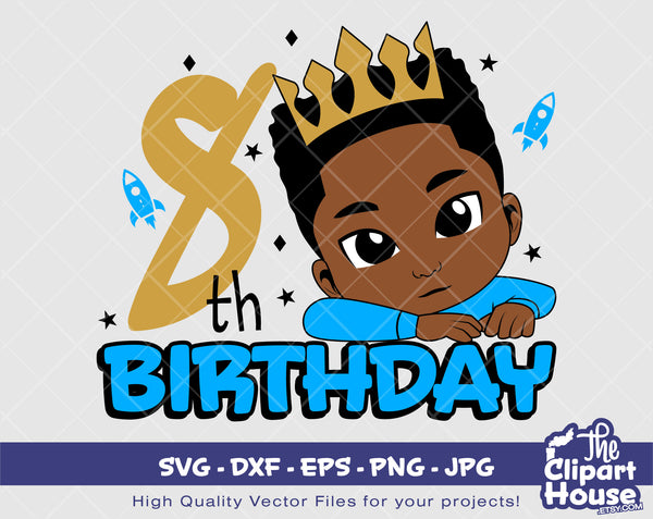 8th Birthday | Digital SVG - DXF - EPS - png - Jpg | Instant Download | african american svg, black kid svg, afro child svg