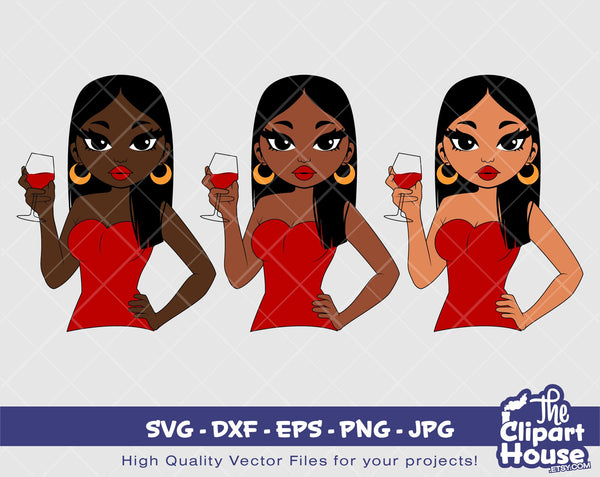 Peekaboo Wine Straight Hair Woman | Digital SVG - DXF - EPS - png - Jpg | Instant Download | african american svg,black woman svg,afro woman