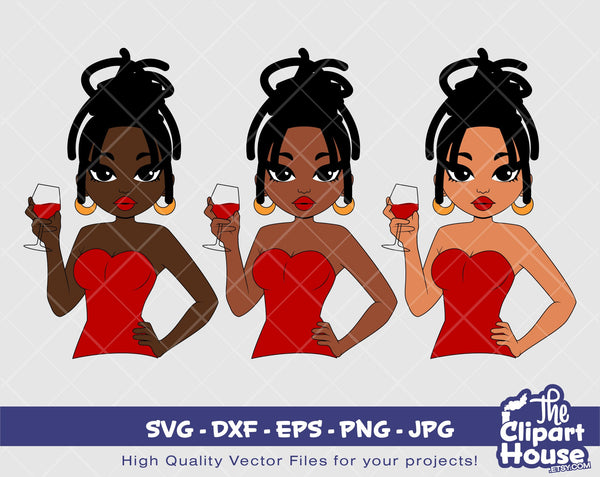 Peekaboo Wine Dreadlock Woman | Digital SVG - DXF - EPS - png - Jpg | Instant Download | african american svg,black woman svg,afro woman