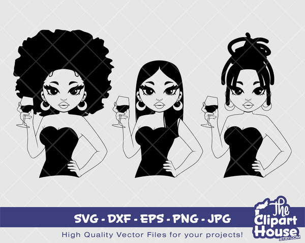 Peekaboo Wine Woman Silhouette | Digital SVG - DXF - EPS - png - Jpg | Instant Download | african american svg,black woman svg,afro woman