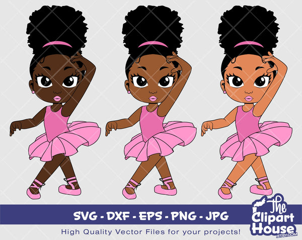 Peekaboo Afro Puff Ballerina | Digital SVG - DXF - EPS - png - Jpg | Instant Download | african american svg, black kid svg, afro child svg