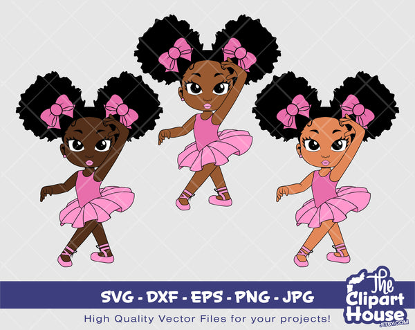 Peekaboo Double Afro Puff Ballerina | Digital SVG - DXF - EPS - png - Jpg | Instant Download | african american svg, black kid svg, afro svg