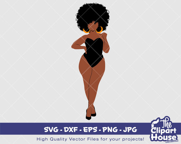 Thick Pin Up Black Woman 3 | Digital SVG - DXF - EPS - png - Jpg | Instant Download | Cricut svg, printable,african american svg,black woman